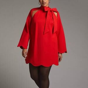 Anthropologie Red Long Sleeve Dress